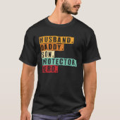 Husband Daddy Son Protector Hero World Bester Papa Tシャツ (正面)