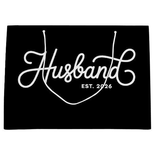 Husband Est 2026 Wedding Just Married Honeymoon ラージペーパーバッグ (正面)