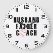 Husband Father Coach Baseball Dad Quote ラージ壁時計 (正面)