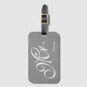 Husband Groom Weddingフェイクな灰色のリネン新婚者の氏 ラゲッジタグ (正面縦)