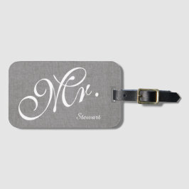 Husband Groom Weddingフェイクな灰色のリネン新婚者の氏 ラゲッジタグ