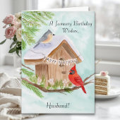 Husband Happy January Birthday Birds カード