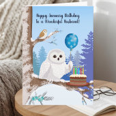 Husband Happy January Birthday Snowy Owl カード