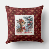 Hushed Christmas scene baby fawn Christmas pillow クッション (裏面)