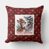 Hushed Christmas scene baby fawn Christmas pillow クッション (正面)