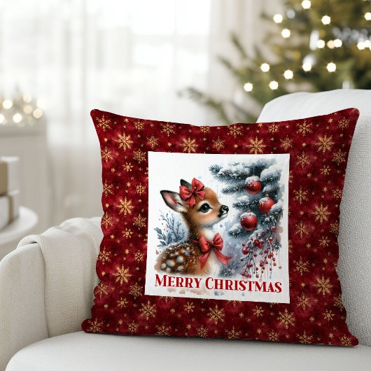 Hushed Christmas scene baby fawn Christmas pillow クッション