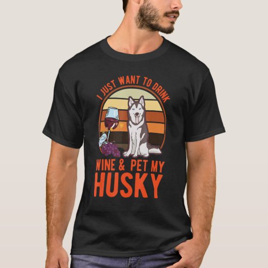 Husky And Wine Siberian Husky Tシャツ (正面)
