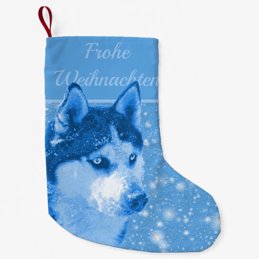 Husky blau Frohe Weihnachten für Daddy スモールクリスマスストッキング (正面)