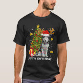 Husky Christmas Lights Tree Santa Xmas Pajama Sibe Tシャツ (正面)
