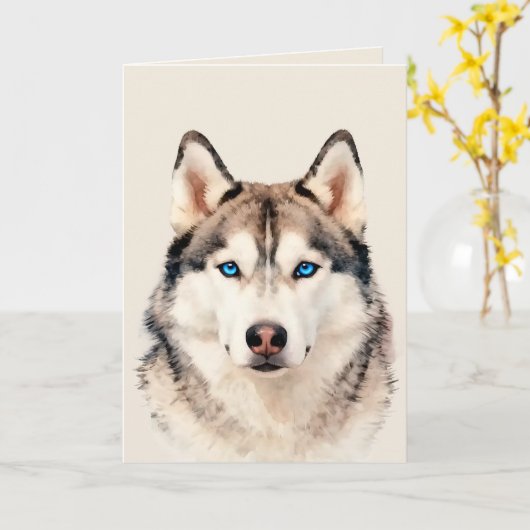 Husky Dog Art Design Card カード (黄色い花)
