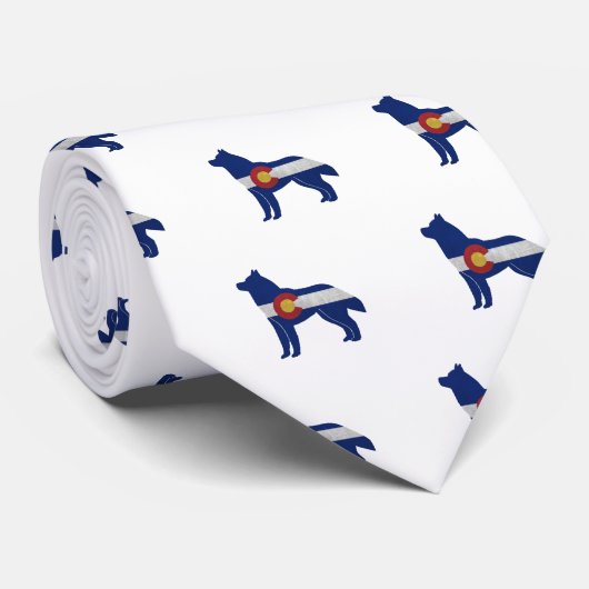 Husky Dog Breed Colorado Flag Silhouette ネクタイ (ロール)