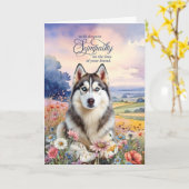 Husky Dog Field of Wildflowers Pet Sympathy カード (黄色い花)