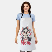 Husky Dog Mom Cute Kawaii Design エプロン (着用した状態)
