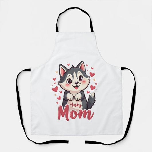 Husky Dog Mom Cute Kawaii Design エプロン (正面)