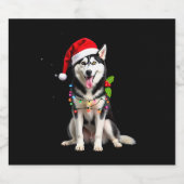 Husky Dog Santa Hat Christmas Tree Xmas Gifts For スパークリングワインラベル (シングルラベル)