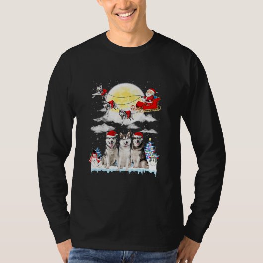 Husky Dog Santa Sleigh Christmas Lover  Tシャツ (正面)