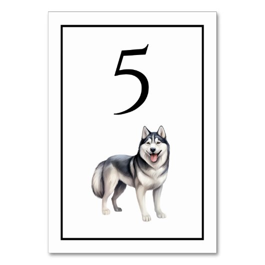 Husky Dog Watercolor Table Number テーブルナンバー (正面)