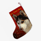 Husky Frohe Weihnachten Rot Gold Weihnachtsstrumpf スモールクリスマスストッキング (裏面 (吊り時))