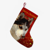 Husky Frohe Weihnachten Rot Gold Weihnachtsstrumpf スモールクリスマスストッキング (正面 (吊り時))