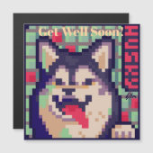 Husky, Get Well soon, Pixel Art Pixelart マグネット招待状 (正面/裏面)