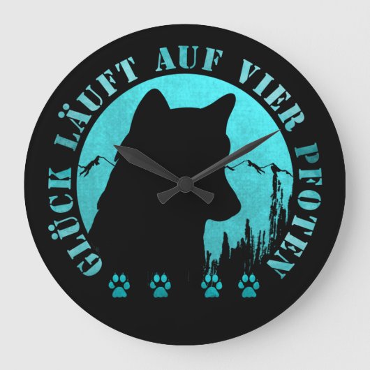 Husky - Glück läuft auf vier Pfoten ラージ壁時計 (正面)
