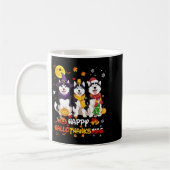 Husky Happy Hallothanksmas Dog Lover Christmas コーヒーマグカップ (左)