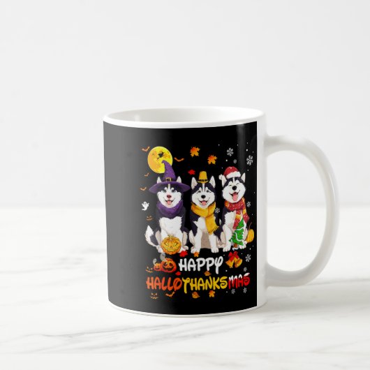 Husky Happy Hallothanksmas Dog Lover Christmas コーヒーマグカップ (右)