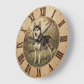Husky in Spring Park Wall Clock ラージ壁時計 (傾斜)
