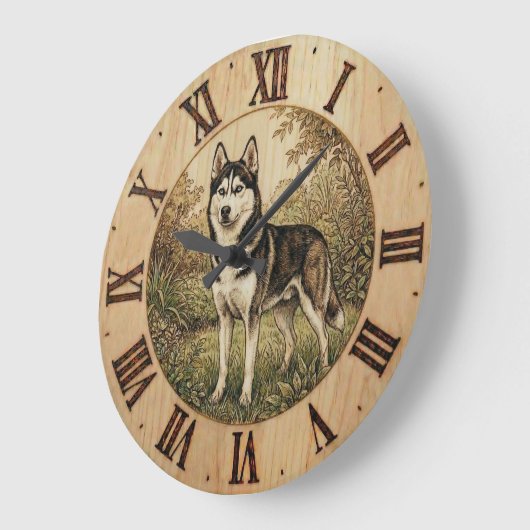 Husky in Spring Park Wall Clock ラージ壁時計 (傾斜)