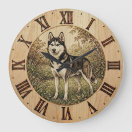 Husky in Spring Park Wall Clock ラージ壁時計
