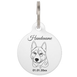 Husky Minimalist Line Art Personalized Tag ペット ネームタグ
