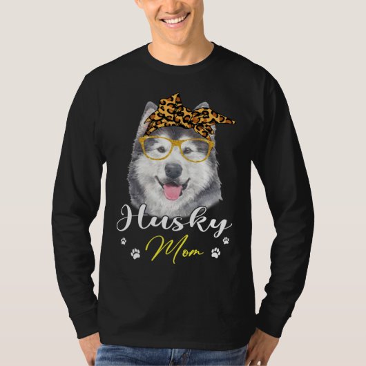 Husky Mom Leopard Print Dog Tシャツ (正面)