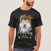 Husky Mom Leopard Print Dog Tシャツ (正面)