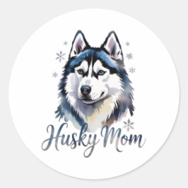 Husky Mom Siberian Husky Watercolor Sticker Husky  ラウンドシール