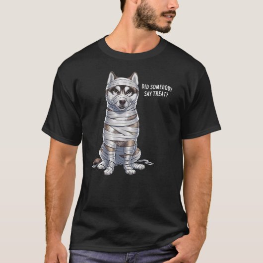 Husky Mummy Halloween Dog Tシャツ (正面)