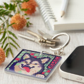 Husky, Pixel Art, pixelart キーホルダー (正面右)