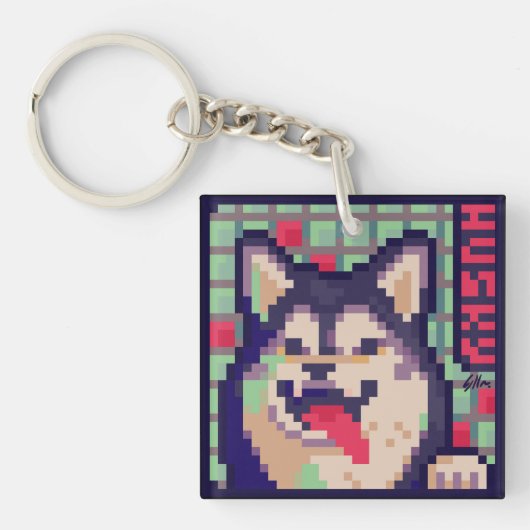 Husky, Pixel Art, pixelart キーホルダー (正面)