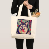 Husky, Pixel Art, pixelart ラージトートバッグ (正面(商品))