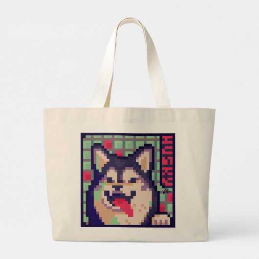 Husky, Pixel Art, pixelart ラージトートバッグ (裏面)