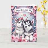 Husky Puppy Dogs Valentine's Day Greeting Card カード (黄色い花)