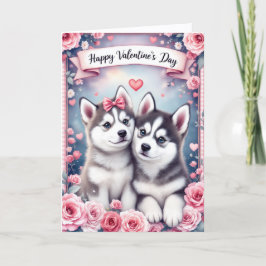 Husky Puppy Dogs Valentine's Day Greeting Card カード