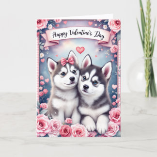Husky Puppy Dogs Valentine's Day Greeting Card カード