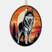 Husky Retro Sunset Dog Lover セラミックオーナメント (右)