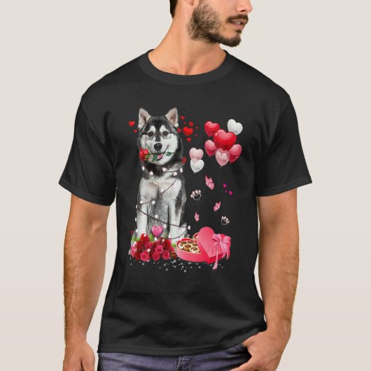 Husky Rose Heart Happy Valentine Day Dog Mom Tシャツ (正面)