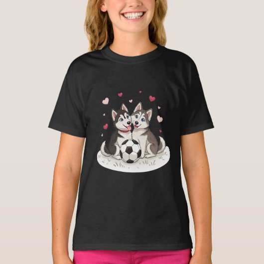Husky Siberiano with soccer ball Tシャツ (正面)