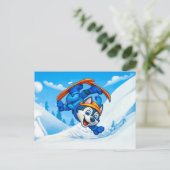 Husky Spinning on Skis on a Snowy Slope ポストカード (スタンド正面)