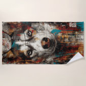 Husky Street Art Portrait Urban Graffiti Style ビーチタオル (正面)