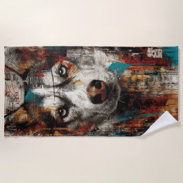 Husky Street Art Portrait Urban Graffiti Style ビーチタオル