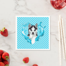 Husky Welpe blau Herz Punkte スタンダードカクテルナプキン