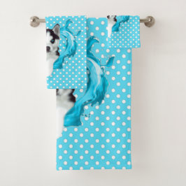 Husky Welpe blau Herz Punkte Jungen バスタオルセット
